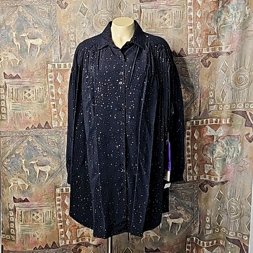 NWT Vintage A Personal Touch button down blouse golden glitter on black